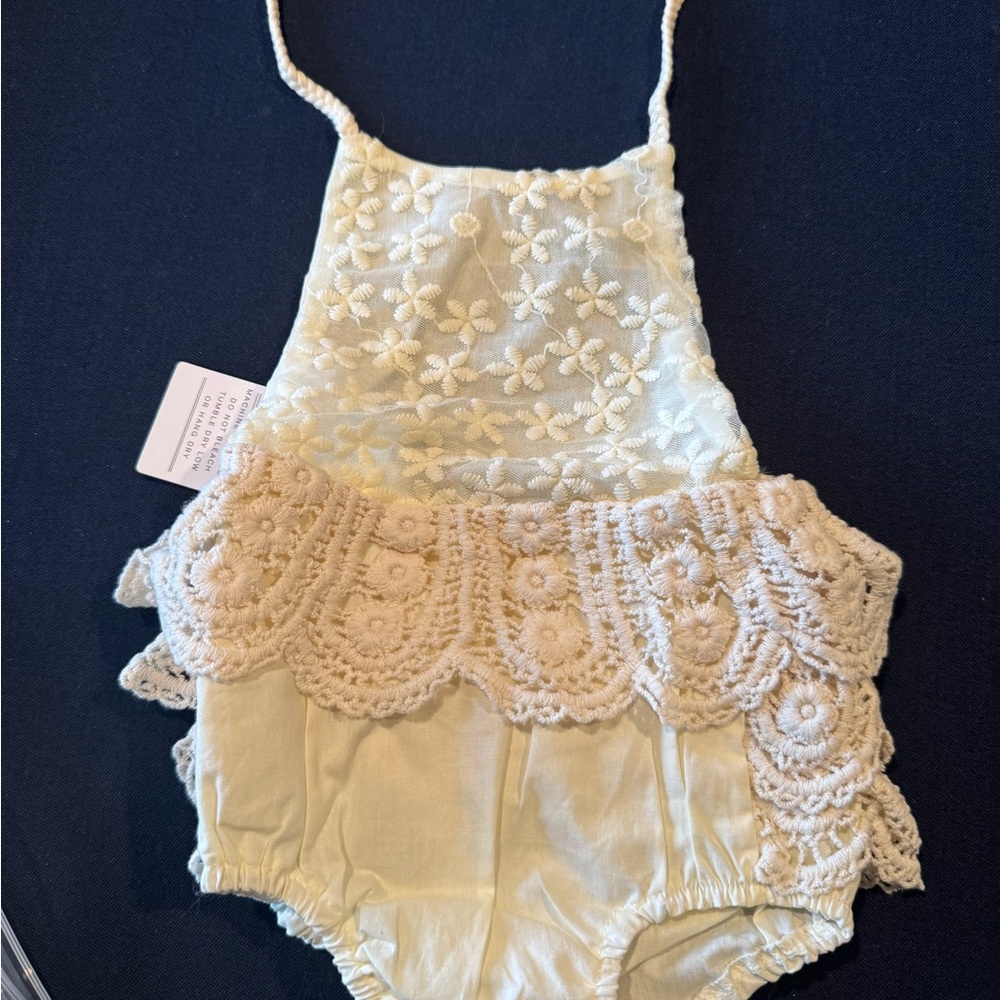 Cream Crochet boho Baby Romper -